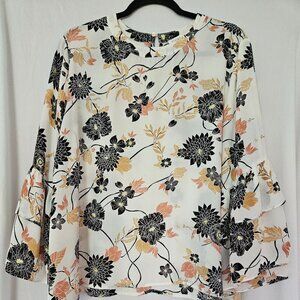 Violet & Claire Floral cream Women's Top with Tiered Bell Sleeves Size XL‎